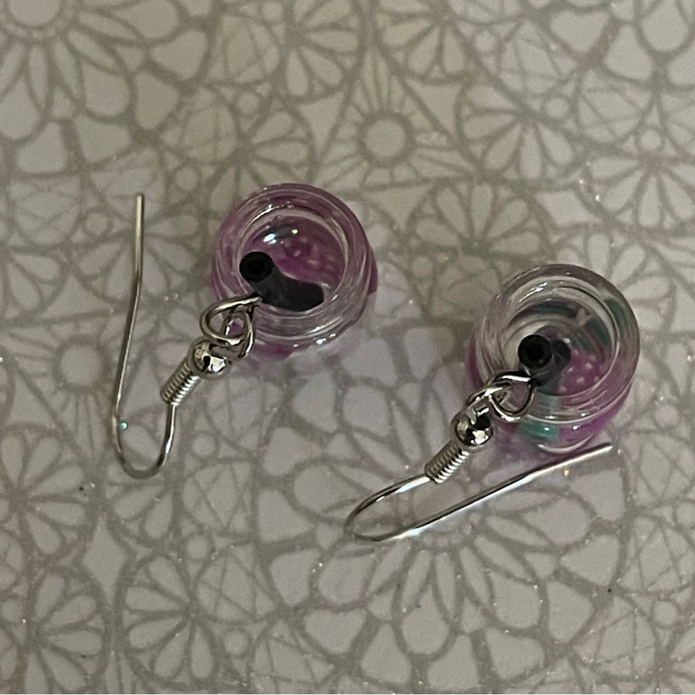 New Handmade Summer Fruity Grape Slice Glass S925 Sterling Silver Earrings - Picture 7 of 15